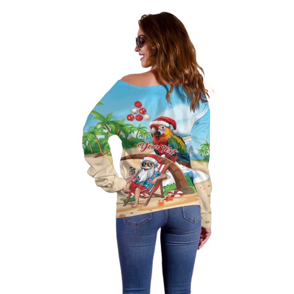 Personalized Hawaii Santa Parrot Christmas Off Shoulder Sweater Summer Vibe - Wonder Print Shop