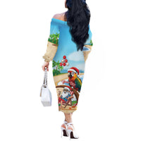 Personalized Hawaii Santa Parrot Christmas Off The Shoulder Long Sleeve Dress Summer Vibe - Wonder Print Shop