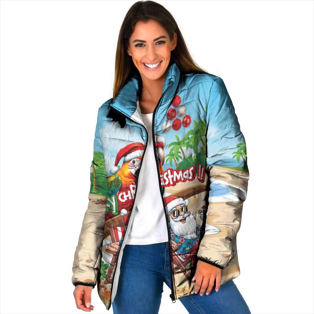 Personalized Hawaii Santa Parrot Christmas Padded Jacket Summer Vibe - Wonder Print Shop
