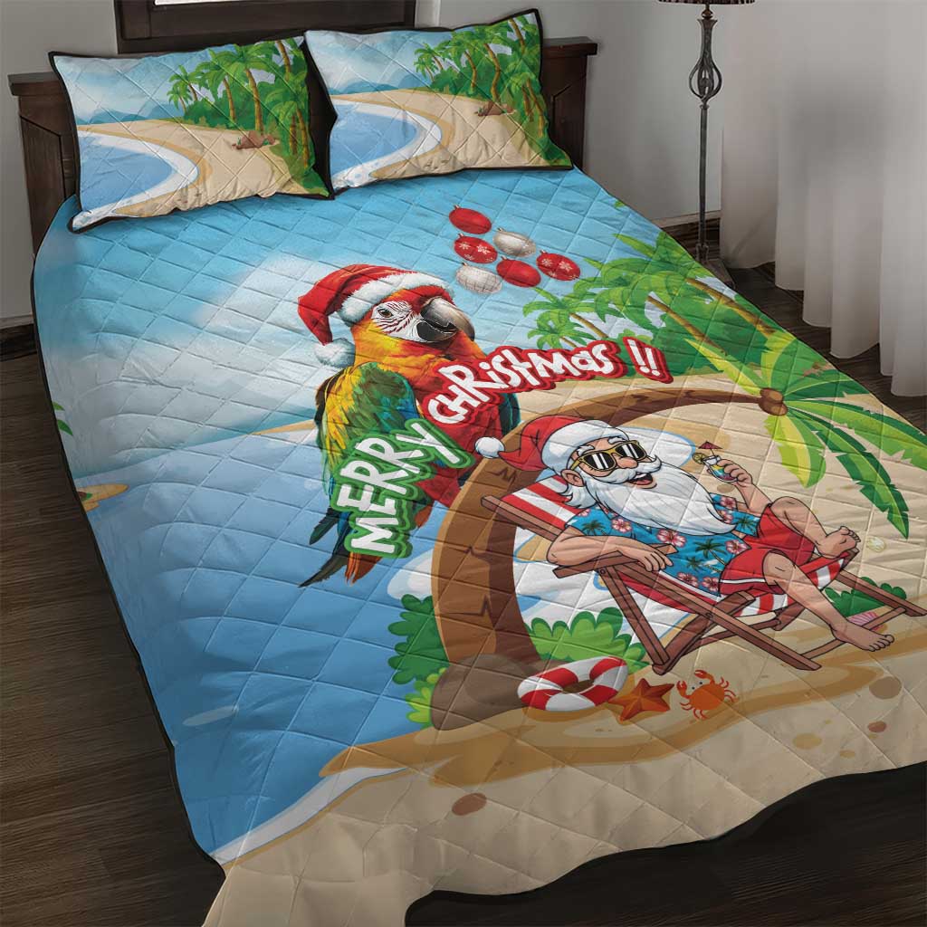 Hawaii Santa Parrot Christmas Quilt Bed Set Summer Vibe - Wonder Print Shop