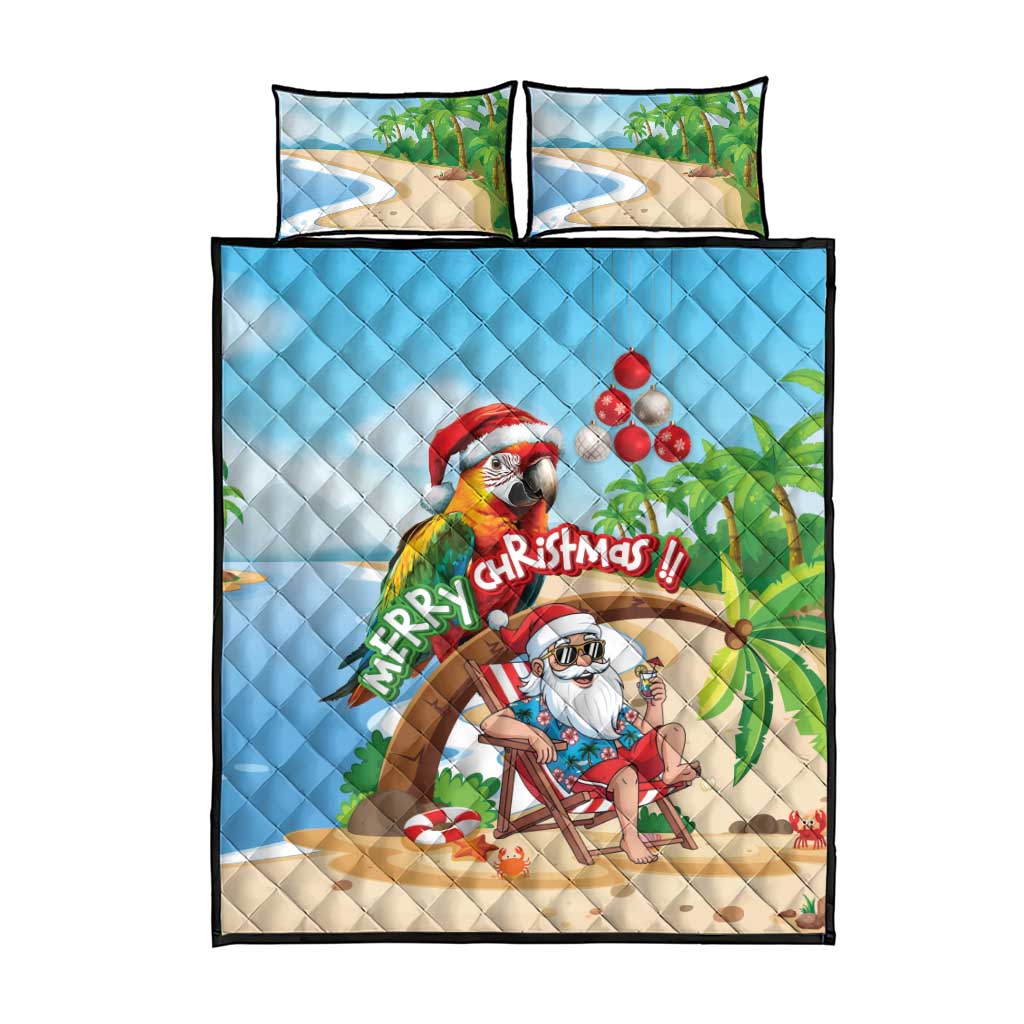 Hawaii Santa Parrot Christmas Quilt Bed Set Summer Vibe - Wonder Print Shop