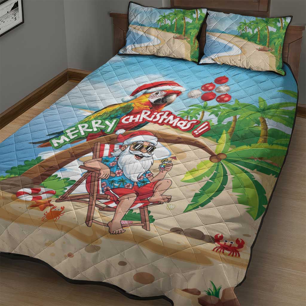 Hawaii Santa Parrot Christmas Quilt Bed Set Summer Vibe - Wonder Print Shop