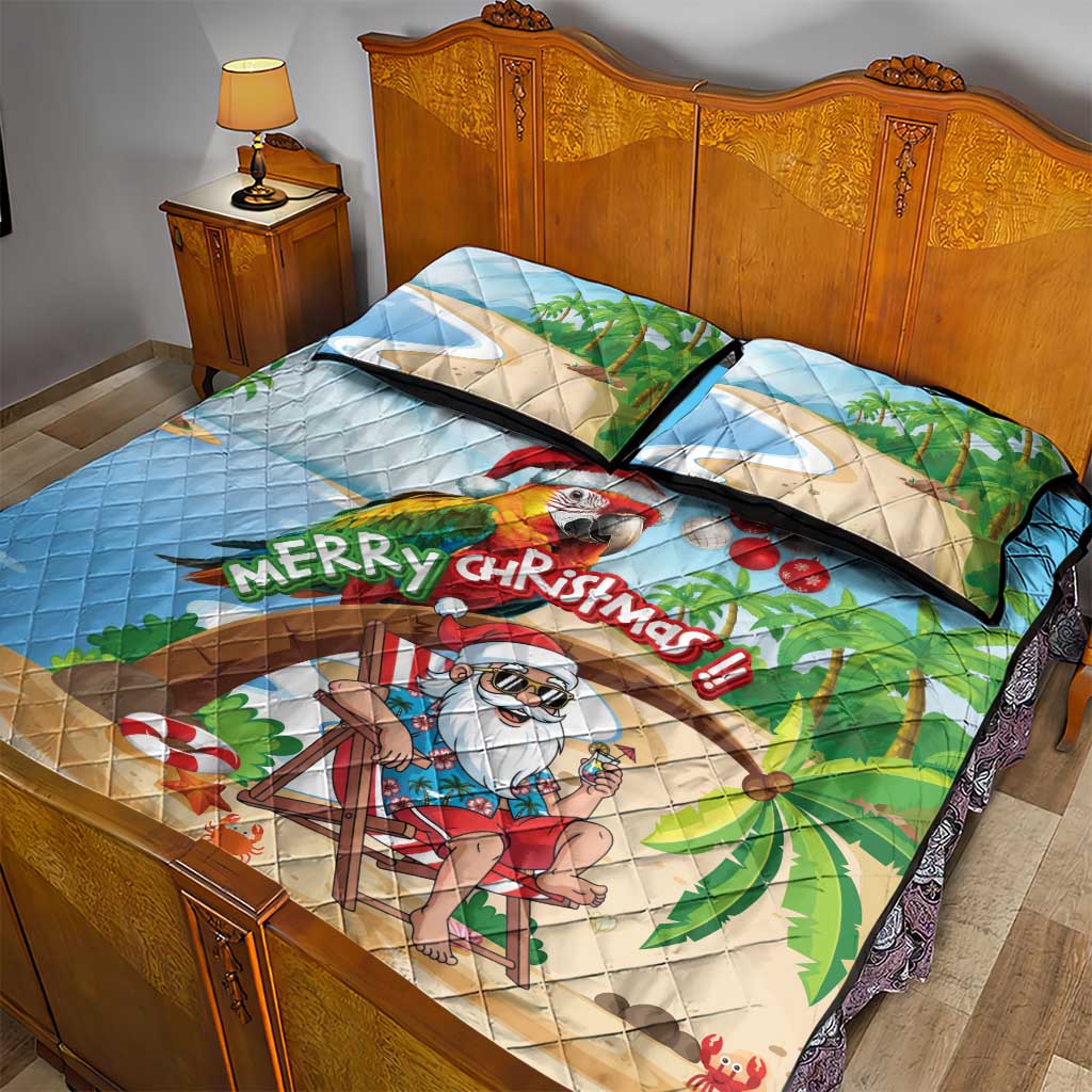 Hawaii Santa Parrot Christmas Quilt Bed Set Summer Vibe - Wonder Print Shop