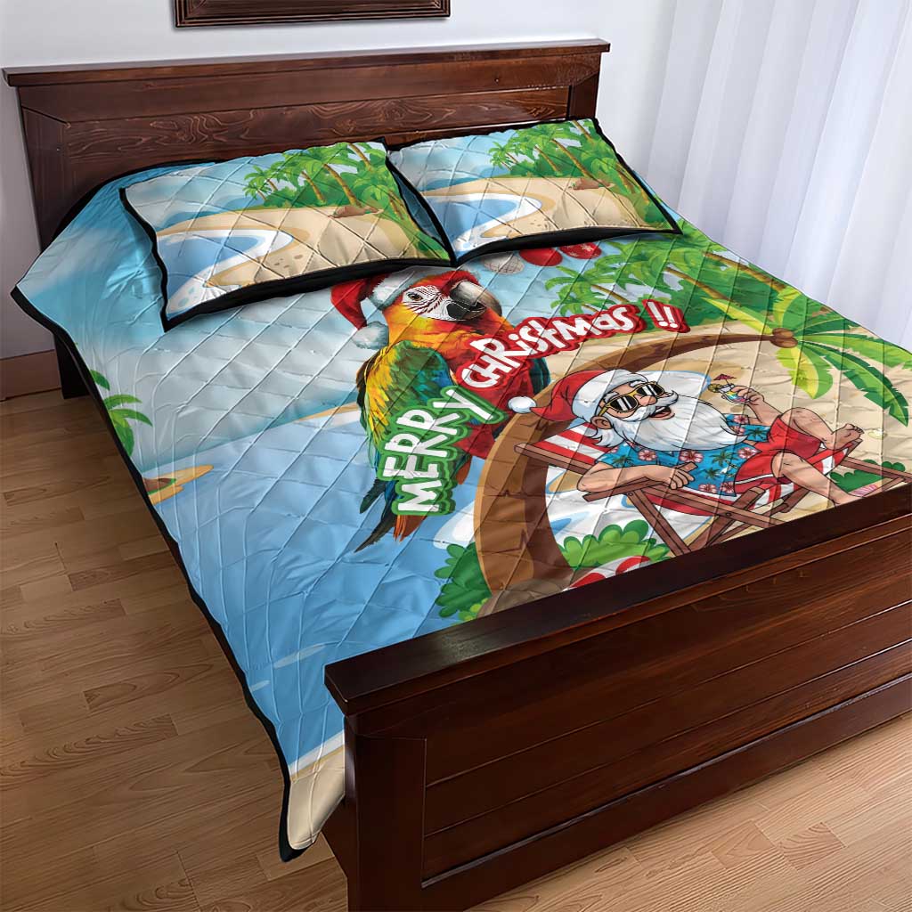 Hawaii Santa Parrot Christmas Quilt Bed Set Summer Vibe - Wonder Print Shop