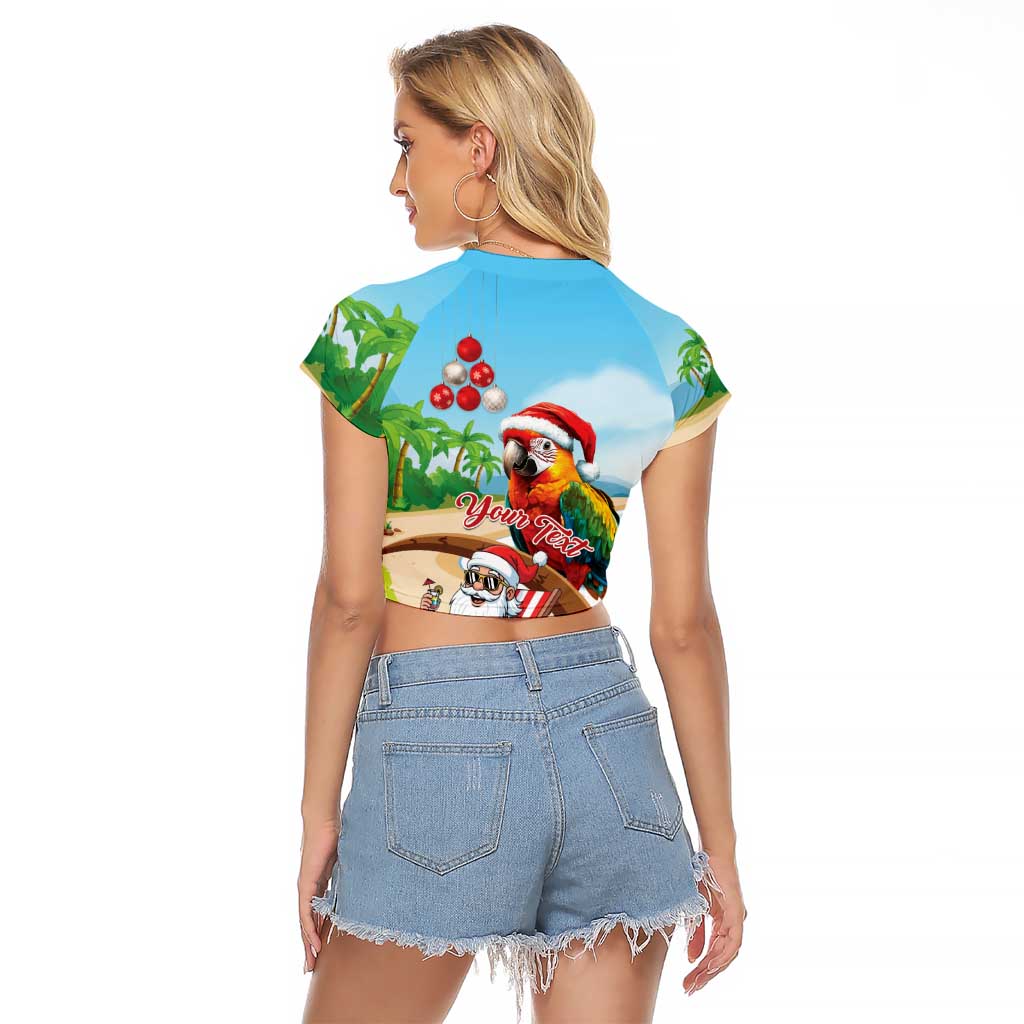 Personalized Hawaii Santa Parrot Christmas Raglan Cropped T Shirt Summer Vibe - Wonder Print Shop