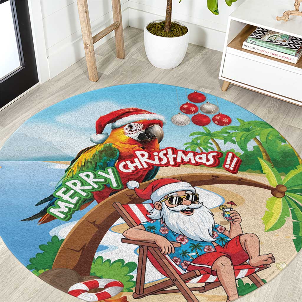 Hawaii Santa Parrot Christmas Round Carpet Summer Vibe - Wonder Print Shop