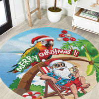 Hawaii Santa Parrot Christmas Round Carpet Summer Vibe - Wonder Print Shop