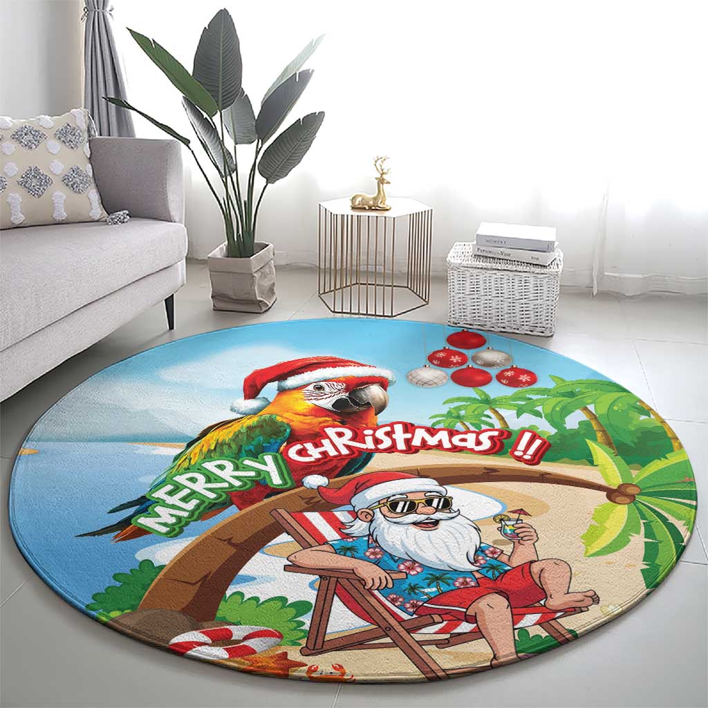 Hawaii Santa Parrot Christmas Round Carpet Summer Vibe - Wonder Print Shop