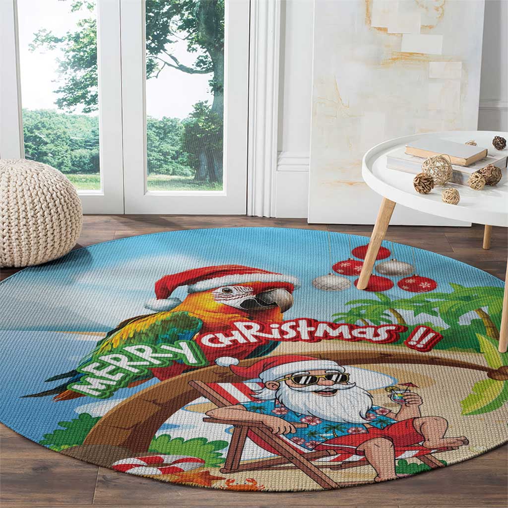 Hawaii Santa Parrot Christmas Round Carpet Summer Vibe - Wonder Print Shop