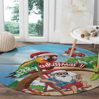 Hawaii Santa Parrot Christmas Round Carpet Summer Vibe - Wonder Print Shop