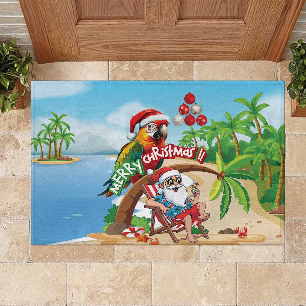 Hawaii Santa Parrot Christmas Rubber Doormat Summer Vibe - Wonder Print Shop