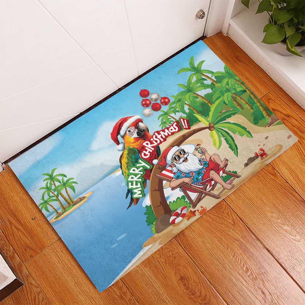 Hawaii Santa Parrot Christmas Rubber Doormat Summer Vibe - Wonder Print Shop