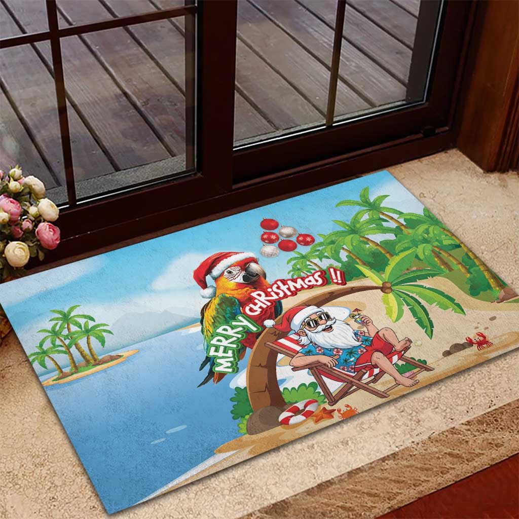 Hawaii Santa Parrot Christmas Rubber Doormat Summer Vibe - Wonder Print Shop