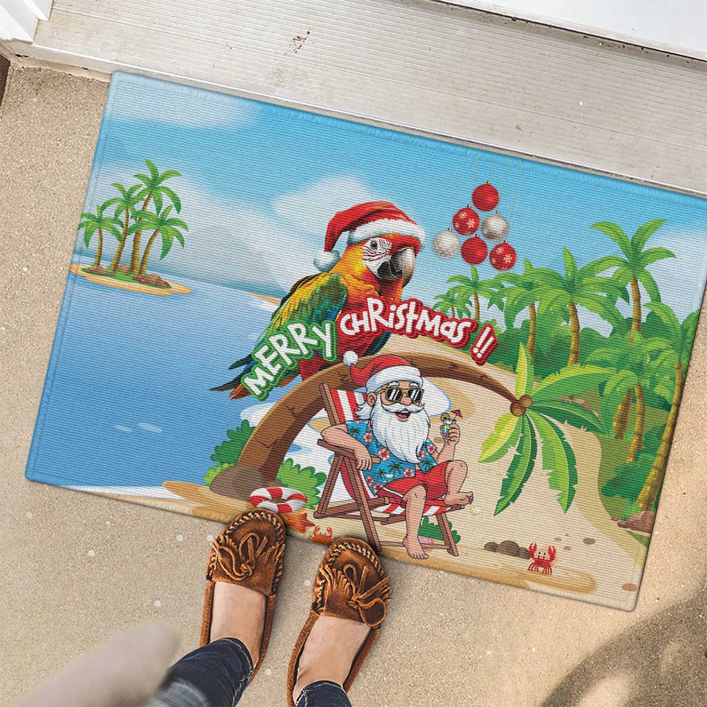 Hawaii Santa Parrot Christmas Rubber Doormat Summer Vibe - Wonder Print Shop