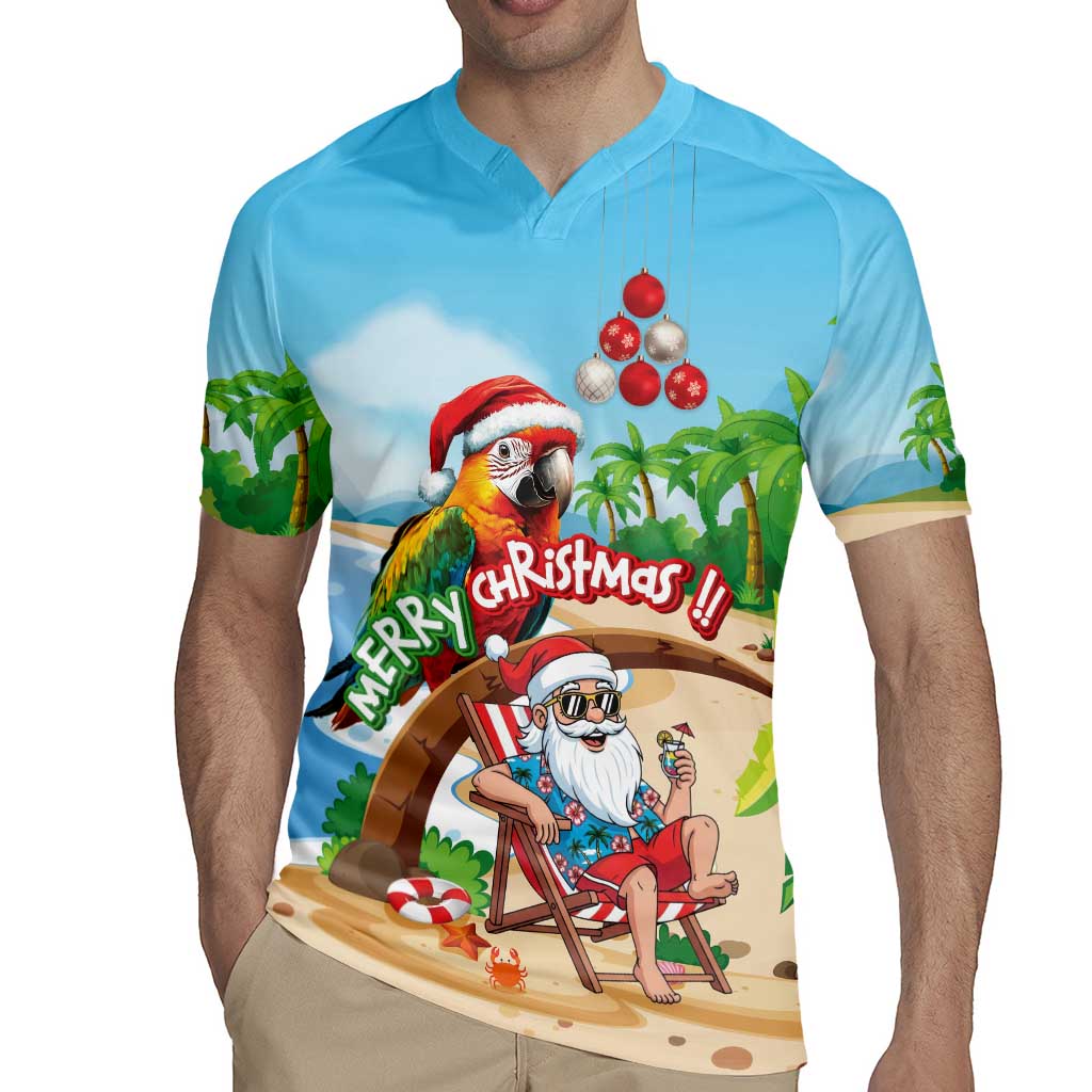 Personalized Hawaii Santa Parrot Christmas Rugby Jersey Summer Vibe - Wonder Print Shop