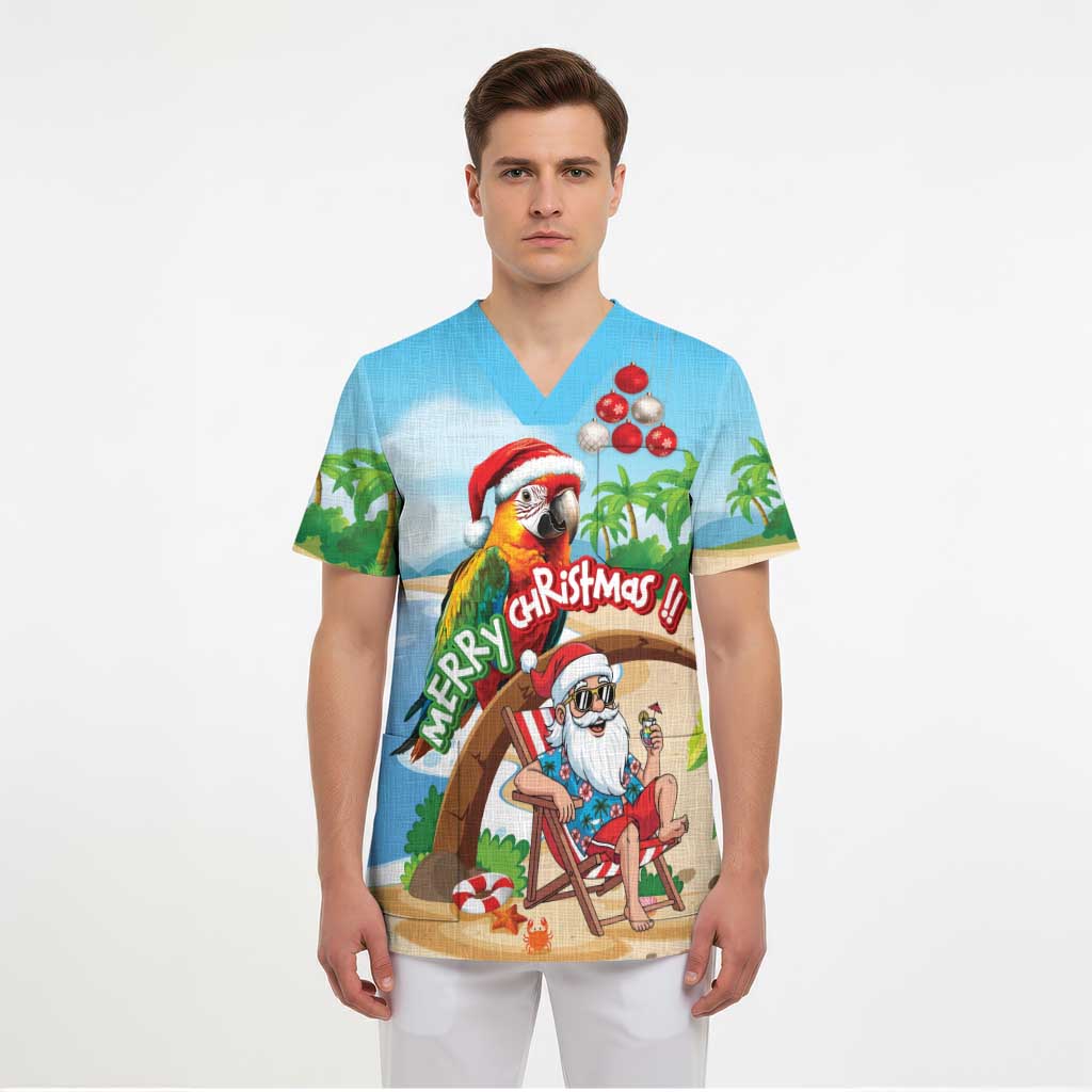 Personalized Hawaii Santa Parrot Christmas Scrub Top Summer Vibe - Wonder Print Shop