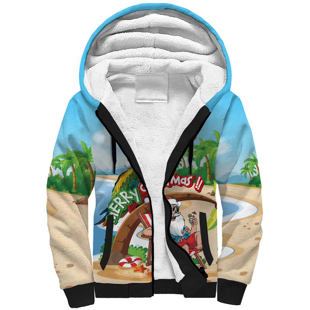 Personalized Hawaii Santa Parrot Christmas Sherpa Hoodie Summer Vibe - Wonder Print Shop