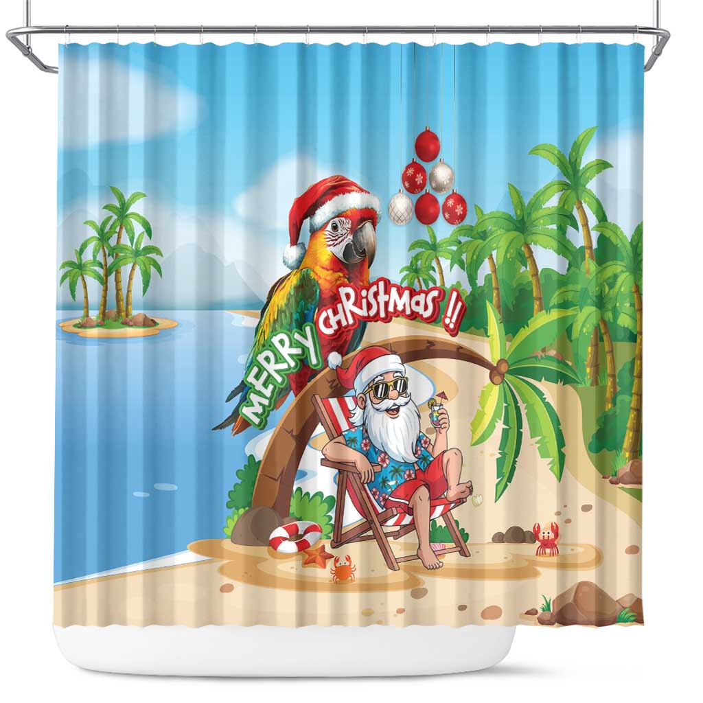 Hawaii Santa Parrot Christmas Shower Curtain Summer Vibe - Wonder Print Shop