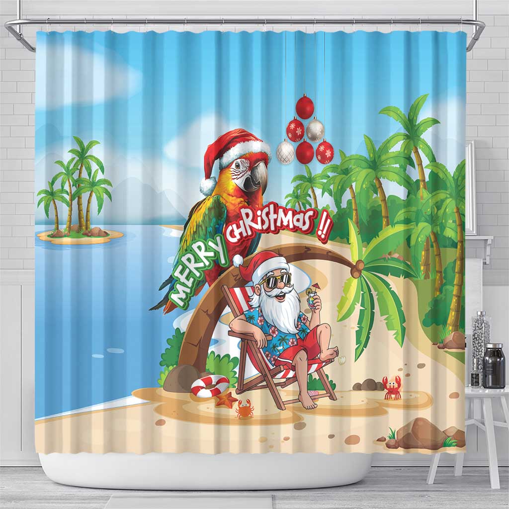 Hawaii Santa Parrot Christmas Shower Curtain Summer Vibe - Wonder Print Shop
