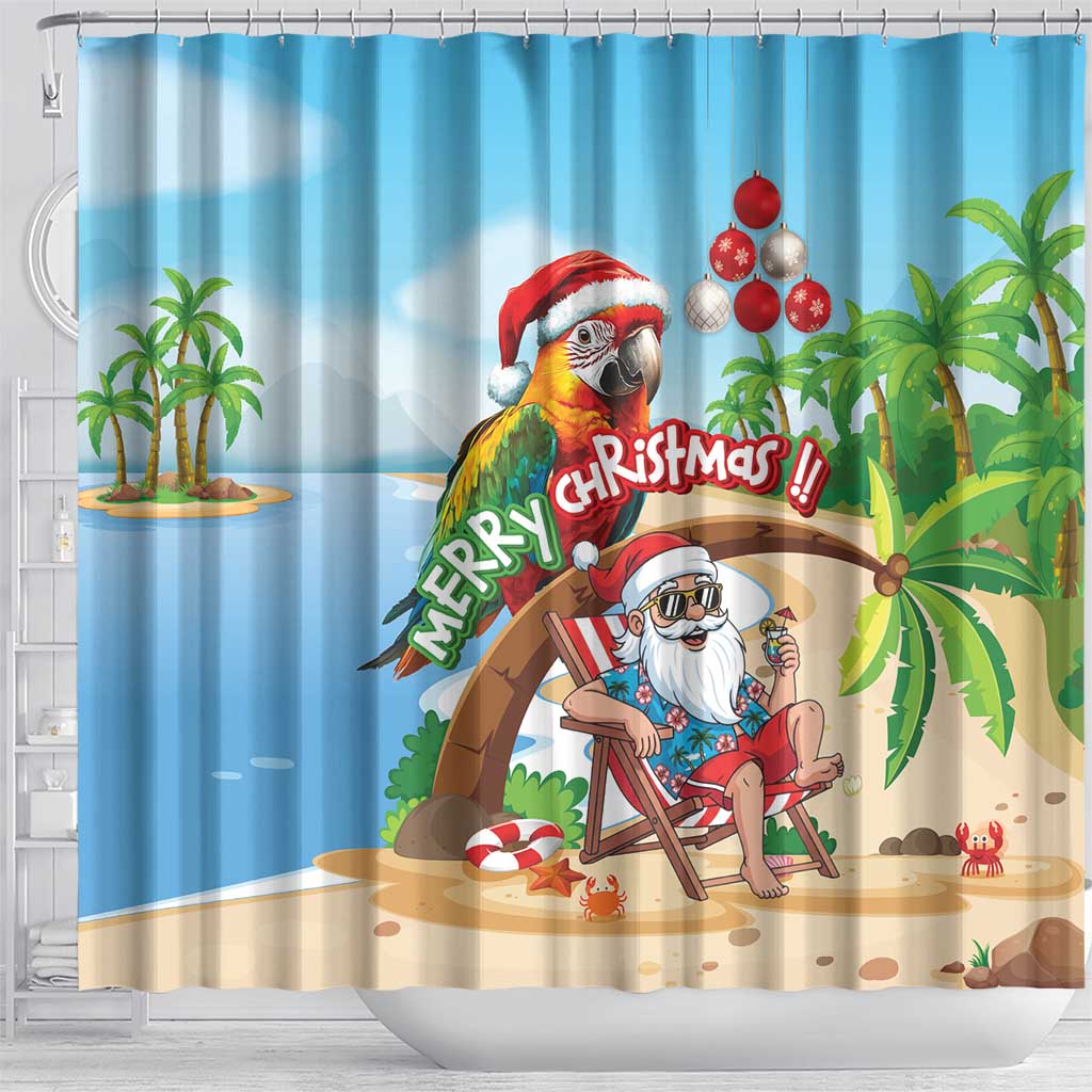Hawaii Santa Parrot Christmas Shower Curtain Summer Vibe - Wonder Print Shop