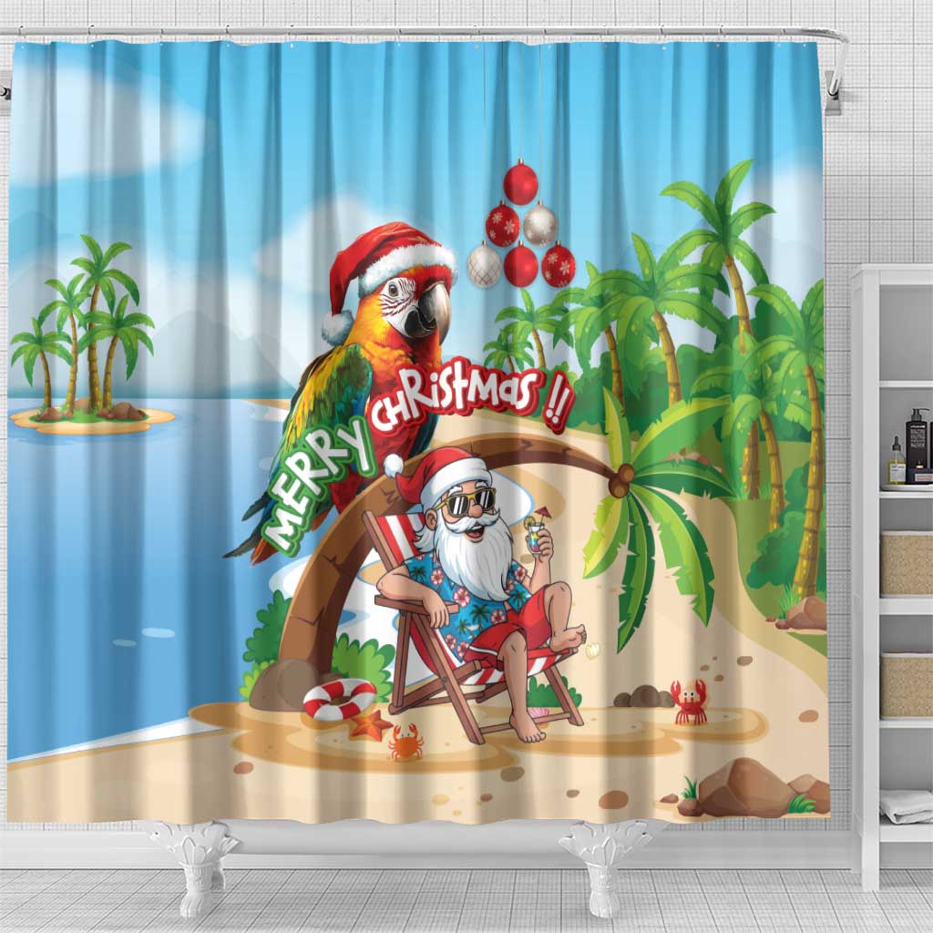 Hawaii Santa Parrot Christmas Shower Curtain Summer Vibe - Wonder Print Shop