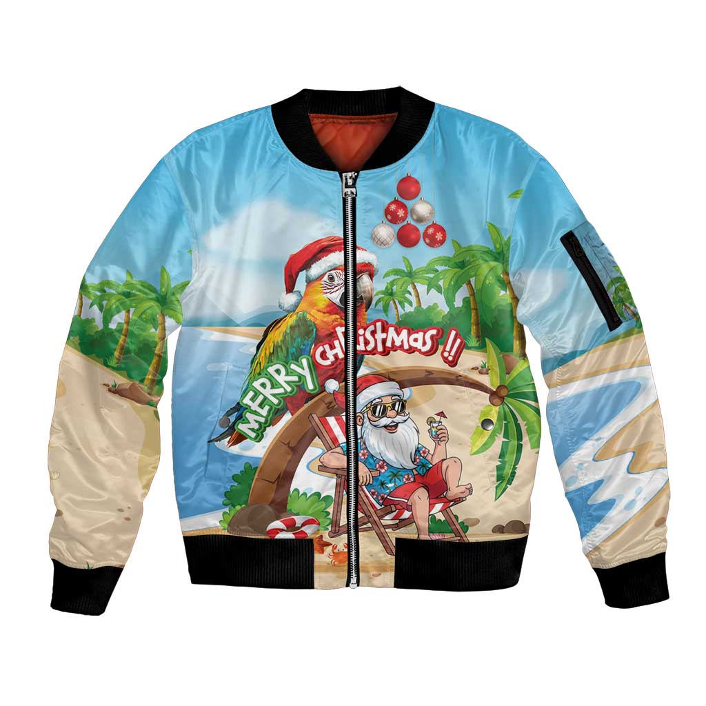 Personalized Hawaii Santa Parrot Christmas Sleeve Zip Bomber Jacket Summer Vibe - Wonder Print Shop