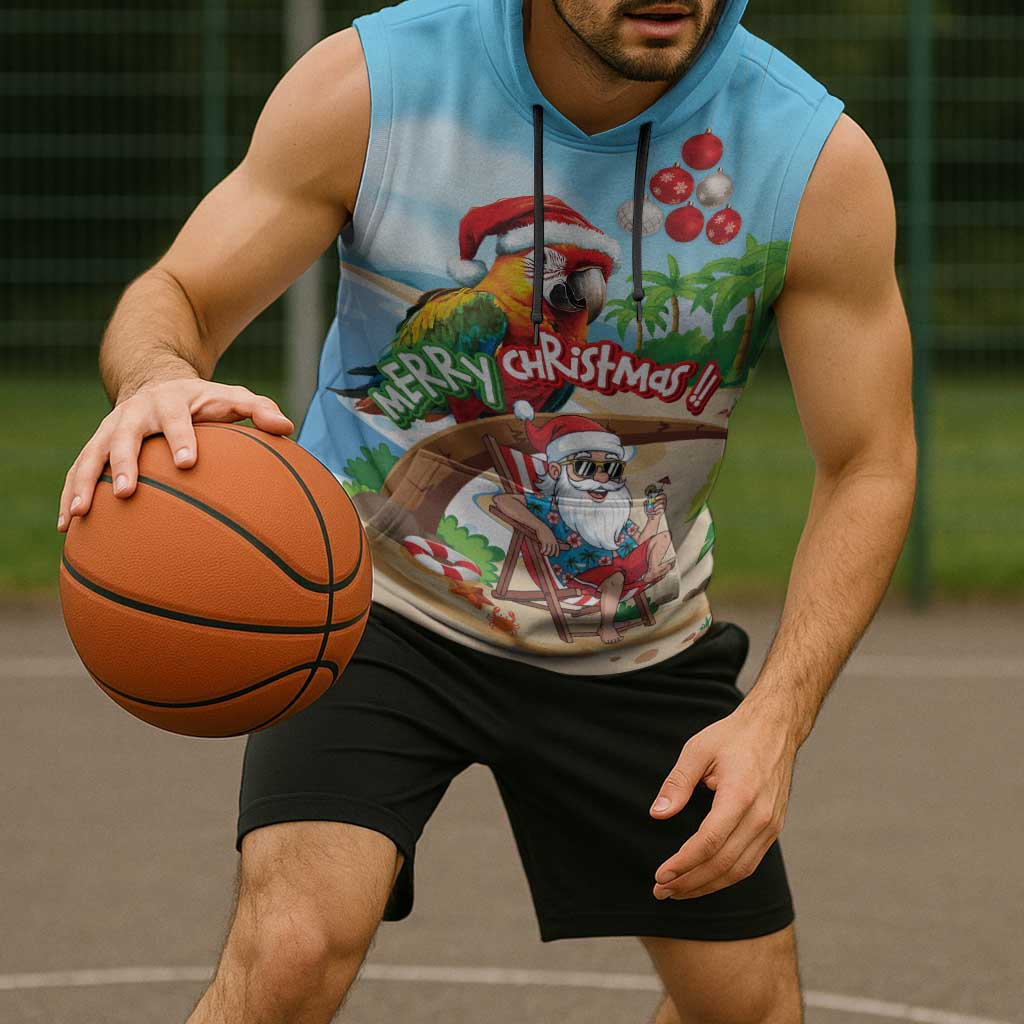 Personalized Hawaii Santa Parrot Christmas Sleeveless Hoodie Summer Vibe - Wonder Print Shop