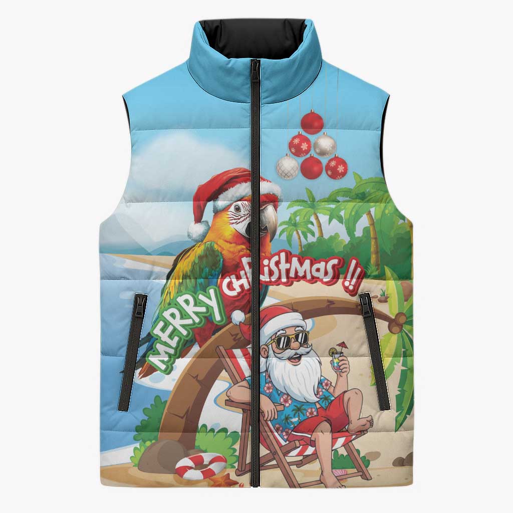 Personalized Hawaii Santa Parrot Christmas Sleeveless Puffer Jacket Summer Vibe - Wonder Print Shop