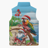 Personalized Hawaii Santa Parrot Christmas Sleeveless Puffer Jacket Summer Vibe - Wonder Print Shop
