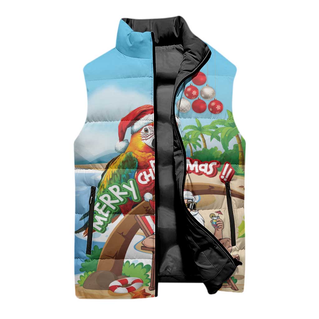 Personalized Hawaii Santa Parrot Christmas Sleeveless Puffer Jacket Summer Vibe - Wonder Print Shop
