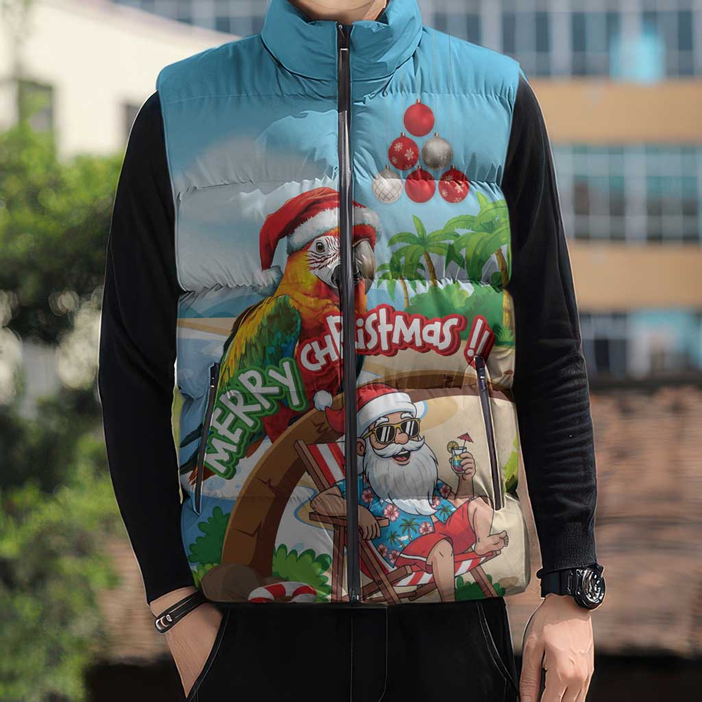 Personalized Hawaii Santa Parrot Christmas Sleeveless Puffer Jacket Summer Vibe - Wonder Print Shop
