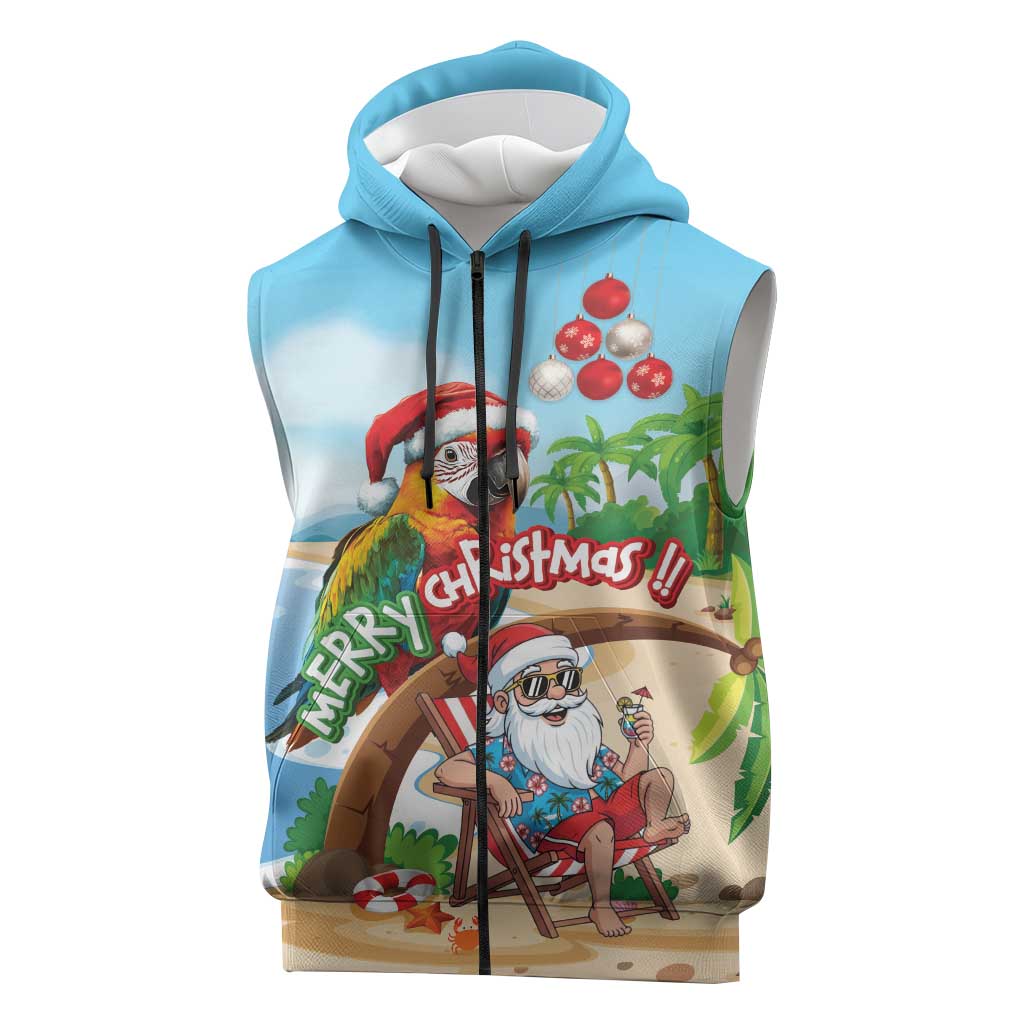 Personalized Hawaii Santa Parrot Christmas Sleeveless Zip Hoodie Summer Vibe - Wonder Print Shop