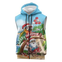 Personalized Hawaii Santa Parrot Christmas Sleeveless Zip Hoodie Summer Vibe - Wonder Print Shop