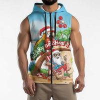 Personalized Hawaii Santa Parrot Christmas Sleeveless Zip Hoodie Summer Vibe - Wonder Print Shop