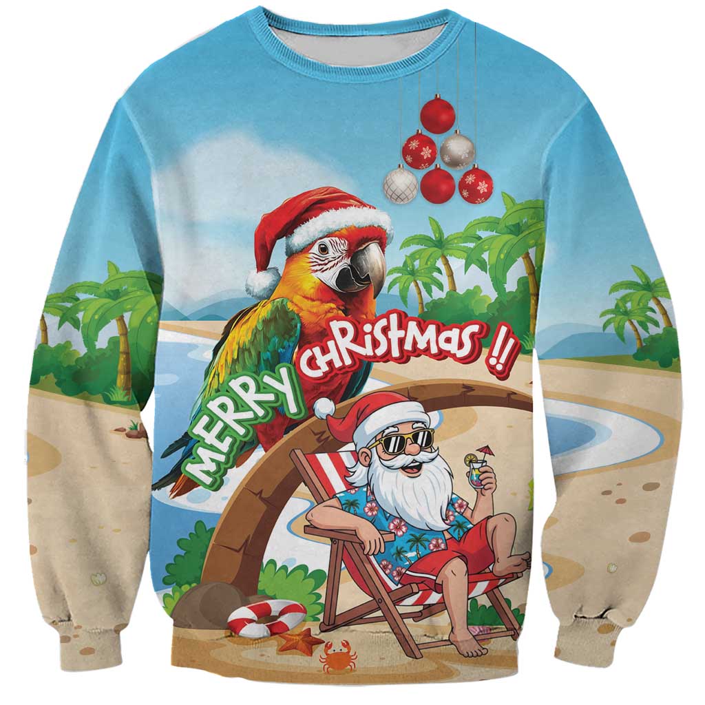 Personalized Hawaii Santa Parrot Christmas Sweatshirt Summer Vibe - Wonder Print Shop