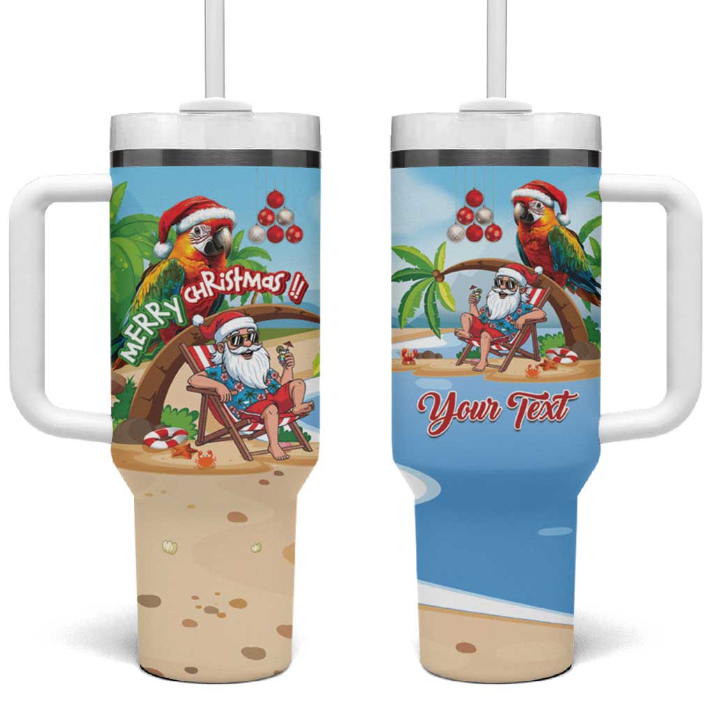 Personalized Hawaii Santa Parrot Christmas Tumbler With Handle Summer Vibe - Wonder Print Shop