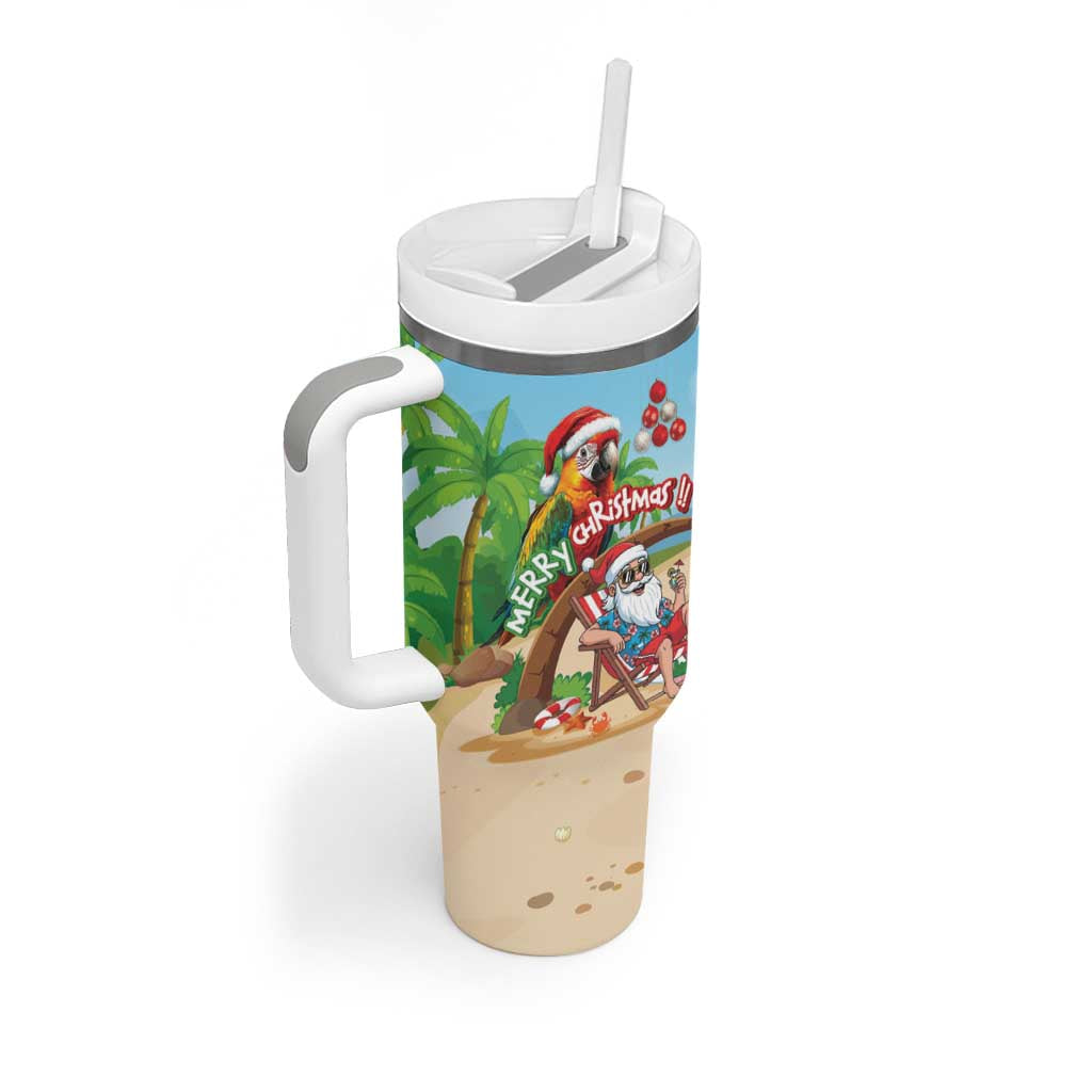 Personalized Hawaii Santa Parrot Christmas Tumbler With Handle Summer Vibe - Wonder Print Shop