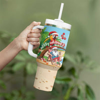 Personalized Hawaii Santa Parrot Christmas Tumbler With Handle Summer Vibe - Wonder Print Shop