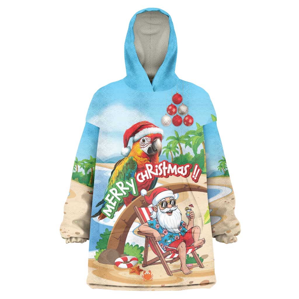 Personalized Hawaii Santa Parrot Christmas Wearable Blanket Hoodie Summer Vibe - Wonder Print Shop