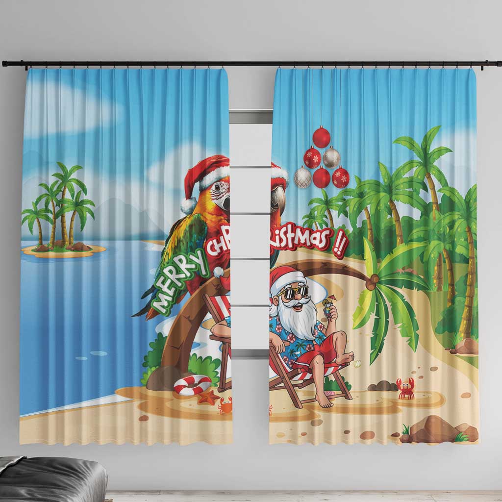 Hawaii Santa Parrot Christmas Window Curtain Summer Vibe - Wonder Print Shop