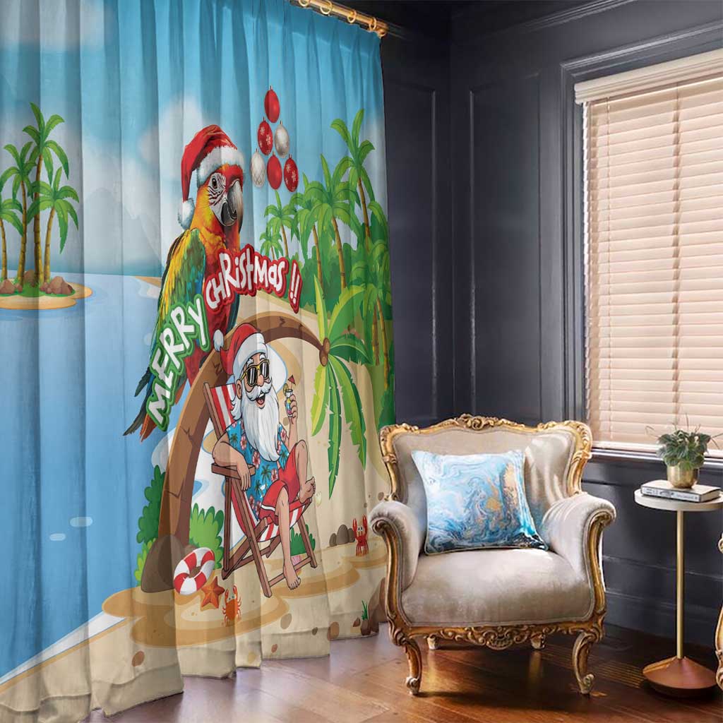 Hawaii Santa Parrot Christmas Window Curtain Summer Vibe - Wonder Print Shop