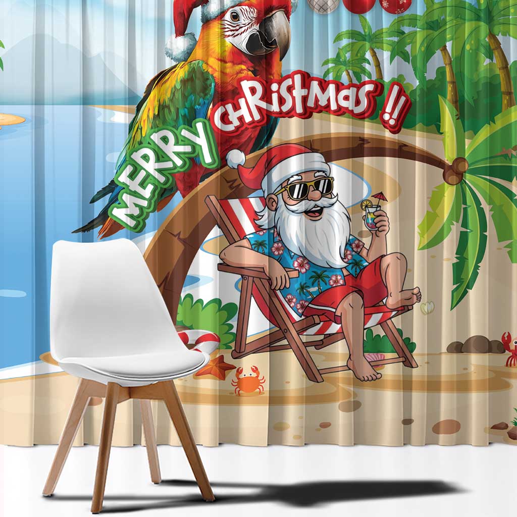 Hawaii Santa Parrot Christmas Window Curtain Summer Vibe - Wonder Print Shop