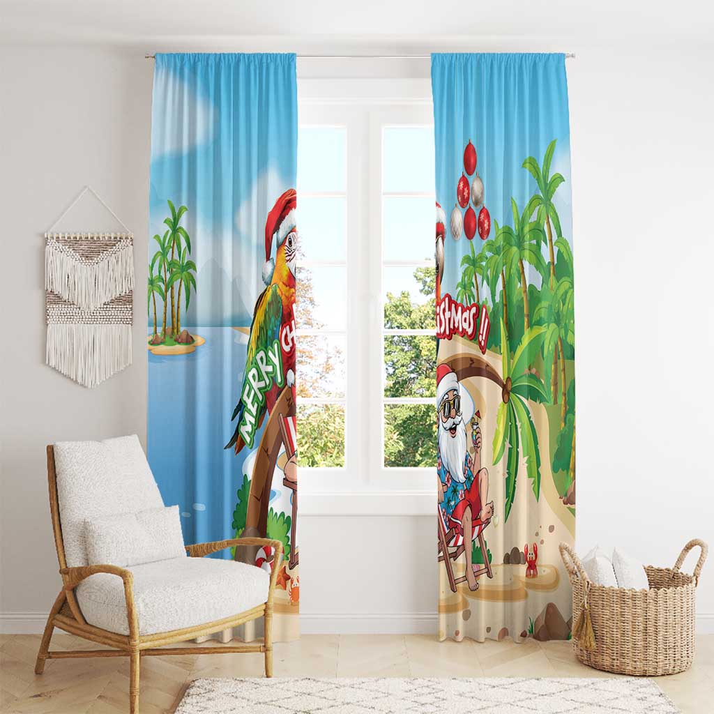 Hawaii Santa Parrot Christmas Window Curtain Summer Vibe - Wonder Print Shop