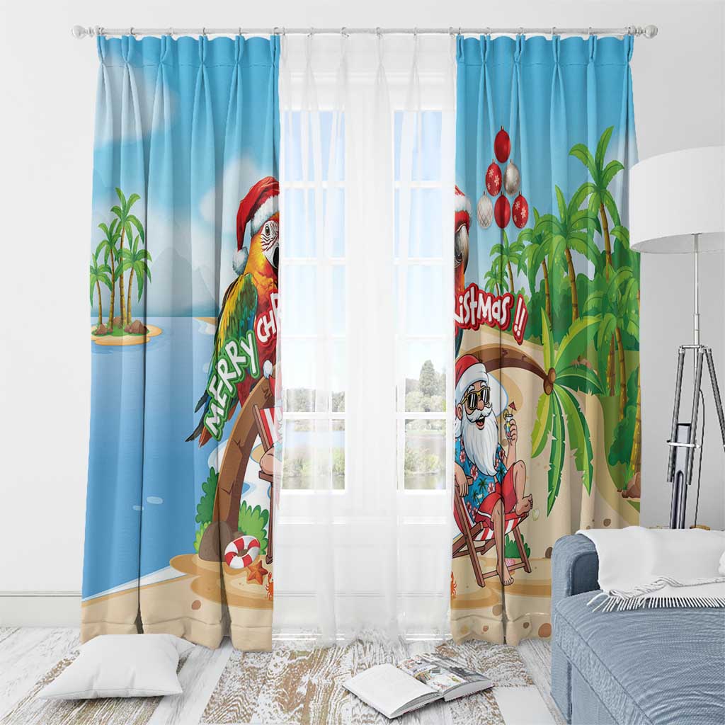 Hawaii Santa Parrot Christmas Window Curtain Summer Vibe - Wonder Print Shop