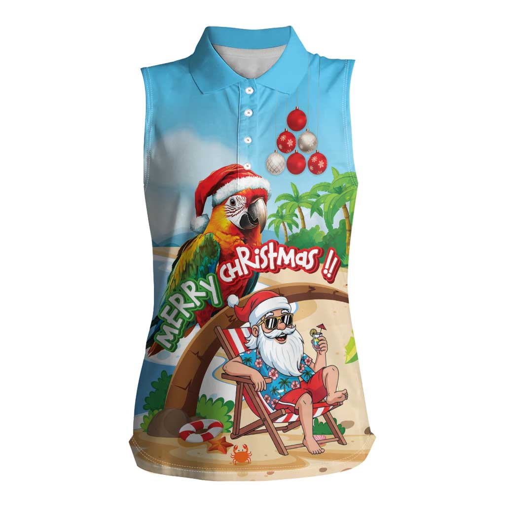 Personalized Hawaii Santa Parrot Christmas Women Sleeveless Polo Shirt Summer Vibe - Wonder Print Shop