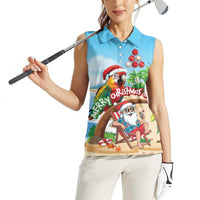 Personalized Hawaii Santa Parrot Christmas Women Sleeveless Polo Shirt Summer Vibe - Wonder Print Shop