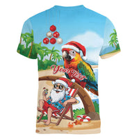Personalized Hawaii Santa Parrot Christmas Women V-Neck T-Shirt Summer Vibe - Wonder Print Shop