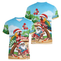 Personalized Hawaii Santa Parrot Christmas Women V-Neck T-Shirt Summer Vibe - Wonder Print Shop