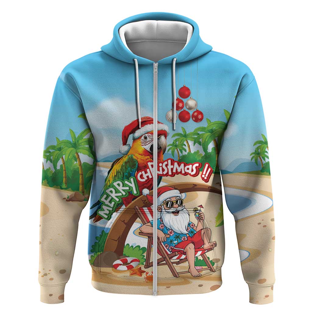 Personalized Hawaii Santa Parrot Christmas Zip Hoodie Summer Vibe - Wonder Print Shop