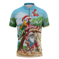 Personalized Hawaii Santa Parrot Christmas Zipper Polo Shirt Summer Vibe - Wonder Print Shop